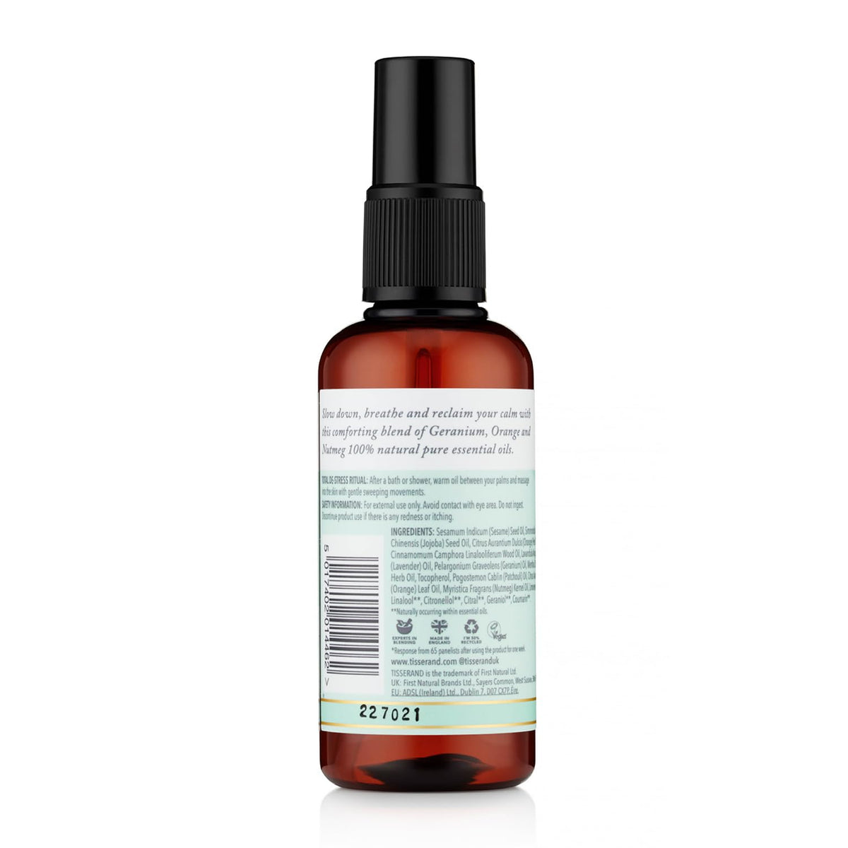 Tisserand - Total De-Stress - Massage & Body Oil - Orange, Geranium, Nutmeg Essential Oil - 100% Natural Pure Essential Oils - 100ml
