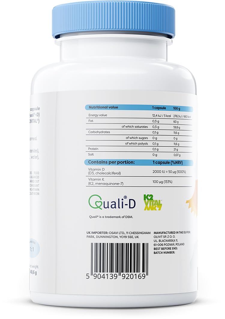 Osavi Vitamin D3 + K2, 2000IU + 100mcg - 120 softgels