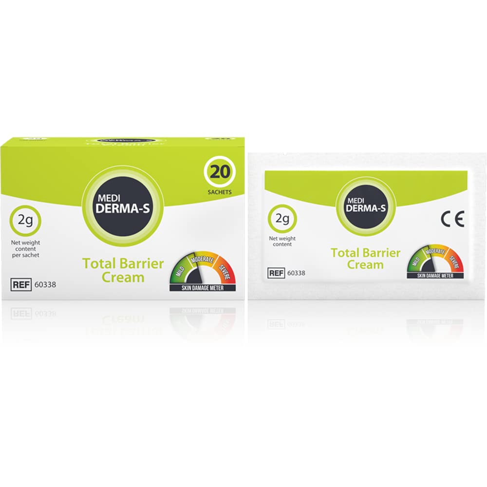 Toeah Medi Derma-S Total Barrier Cream, Provides Gentle Barrier Protection on Intact and Mild Skin - Waterproof Barrier, Long-Lasting and Quick Absorbing Formula - (20 Sachets x 2 G)