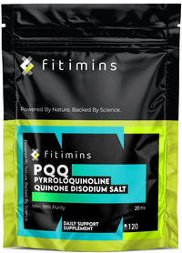 PQQ 20mg | High Strength 99% Pure Pyrroloquinoline Quinone | 4-Month Supply | 120 Vegan Capsules | UK-Made Supplement | Energy, Brain, Cell Health, Mitochondria & Anti-Ageing Support | Fitimins
