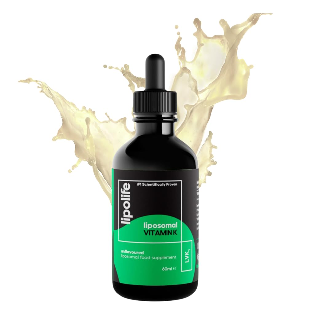Liposomal Vitamin K2 (MK-7: Menaquinone 7, a Form of K2) LVK1 Vegan Friendly, Unflavoured and Unsweetened 60 Servings |Supports Cardiovascular and Bone Health, by Lipolife