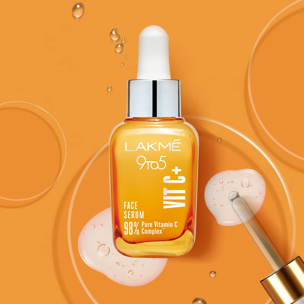 Lakme 9to5 Vitamin C+ Face Serum, For Nourished & Bright Skin with Antioxidant Rich Vitamin C & Kakadu Plum Extract, Non Greasy, 30 ml, LFWY100