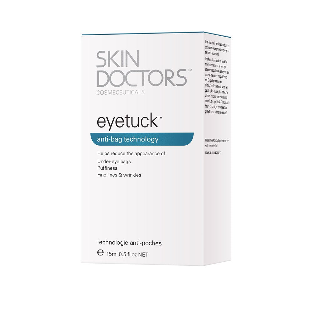 Skin Doctors Eyetuck, reduces the appearance of dark circles, puffiness, under-eye wrinkles, under eye bags by aiding lymphatic drainage and removing the appearance of excess fluid. -15ml