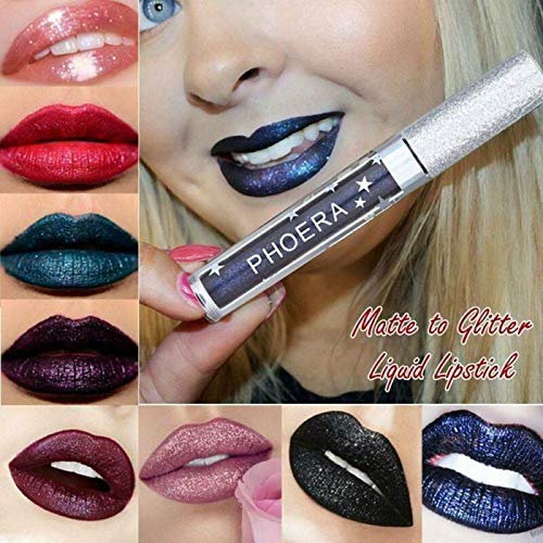 Phoera AquaPurity PHOERA Matte to Glitter Flip Lip Gloss Liquid Lipstick Waterproof Glossier Long Lasting Kiss Proof Metallic Sparkle Lips Makeup Moisturiser (110 SURRELL)