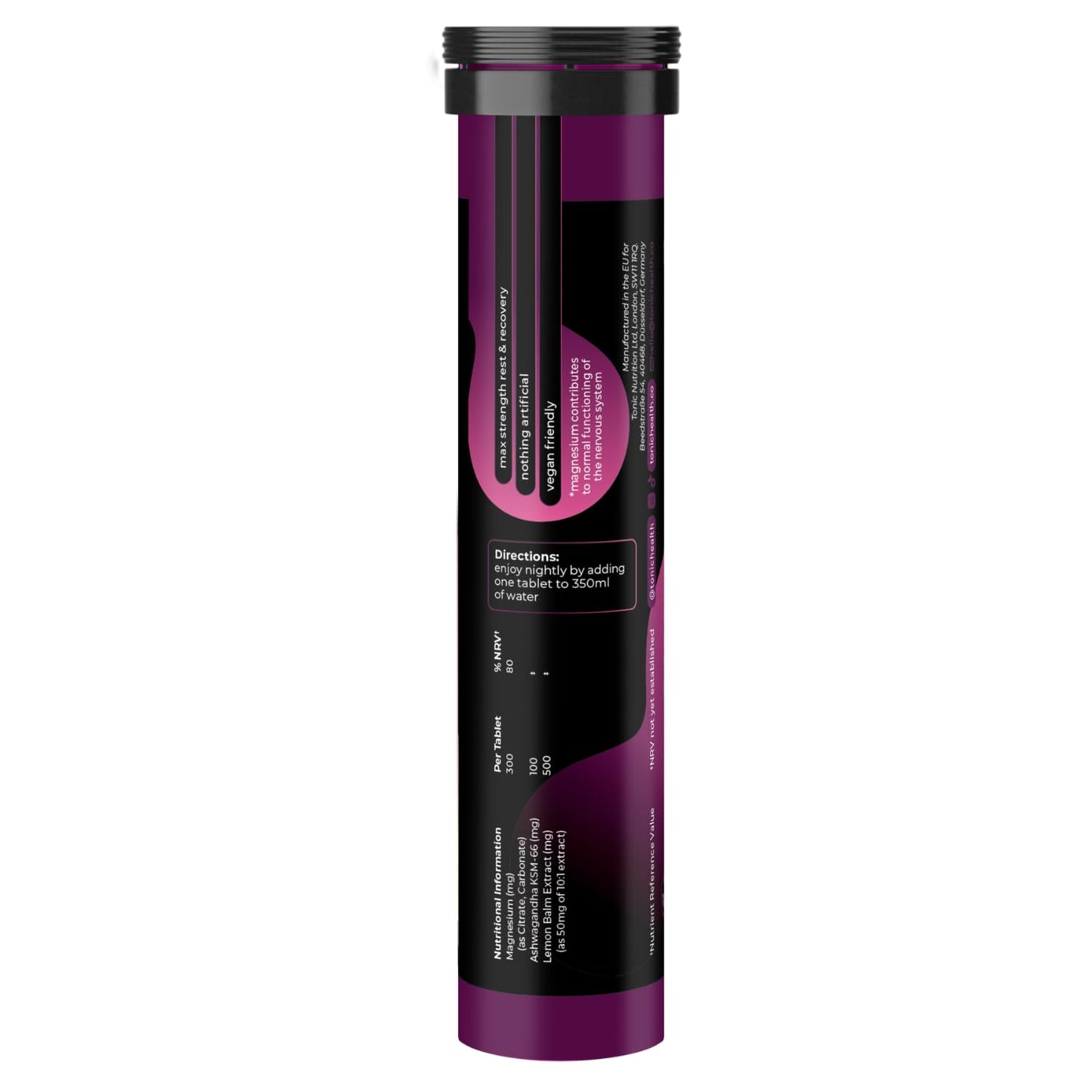 Tonic Health Rest and Recovery Magnesium Effervescent Tablets - 300mg Elemental Magnesium, Ashwagandha, Lemon Balm - No Sugar, Vegan Multivitamin - Relax and Recharge, Calming Cherry 160 Count