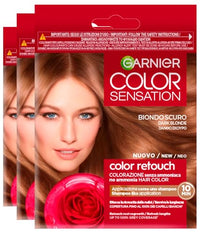 Garnier Color Sensation Color Retouch Permanent Hair Dye Color 6.0 Dark Blonde Covers 100% of Gray Hair No Ammonia Easy to Use - 3 Tints