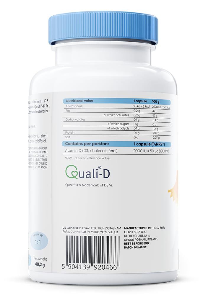 OSAVI Osavi Vitamin D3 2000 IU – 120 Softgels | Supports Immune Function | Bone Health | Muscle Function and Calcium Absorption | Contains Quali®–D | Derived from Natural Lanolin and MCT Oil from Coconut