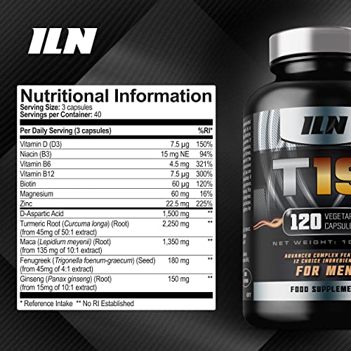 Iron Labs Nutrition T19 for Men Aged 40+ - with D-Aspartic Acid, Fenugreek and Maca - Natural Vitamin Booster for Men - Nutrient Booster (120 Vegetarian Capsules)