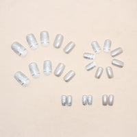 Clataly 24 Pcs Square Nail Silver Glitter Powder Fake Nails Press on False Nails Daily Wear Artificial Nails for Women and Girls