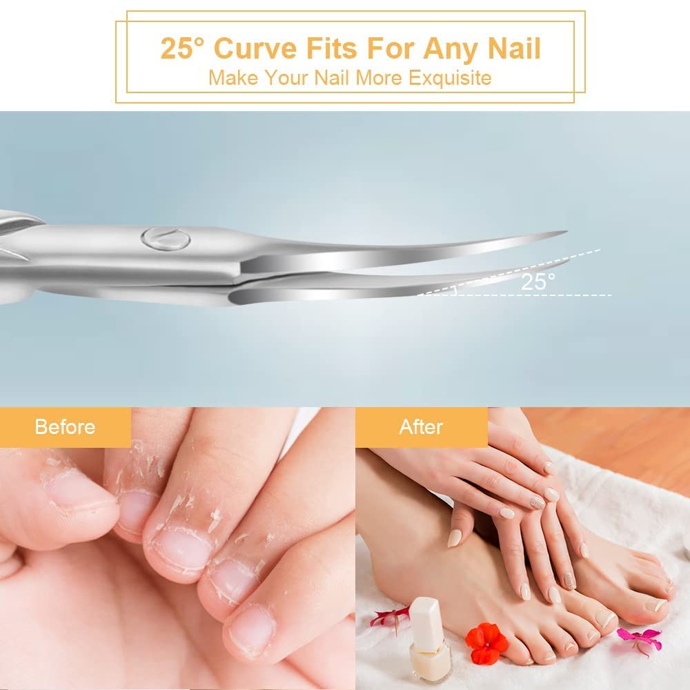 URAQT Nail Scissors, Professional Stainless Steel Curved Cuticle Scissors, Sharp Dead Skin Scissors Manicure Scissors, Pointed Beauty Scissors for Trimming Eyebrows, Nose Hair, Finger & Toe Nail Care