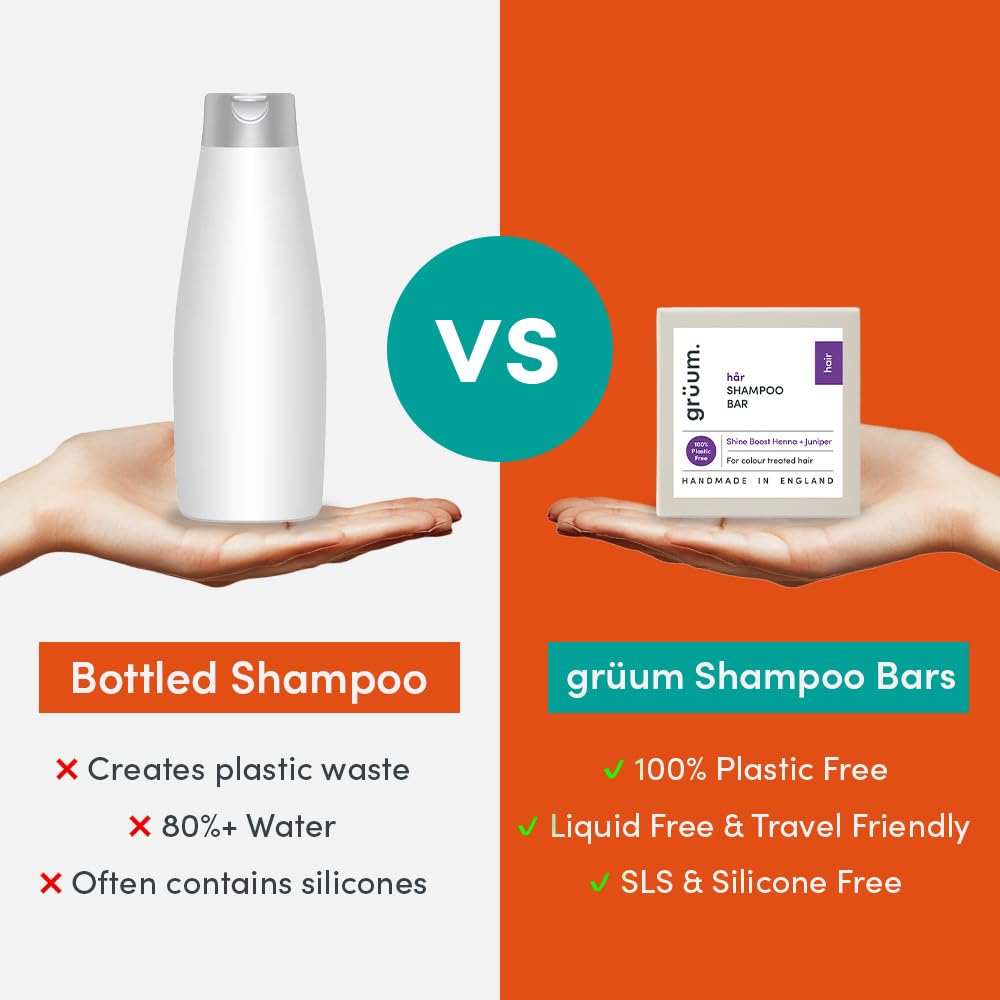 grüum Shine Boost Shampoo Bar 50g - Shampoo Bars for Hair Up to 60 Washes Soap Bar - Plastic Free Vegan Shampoo Bar for Men & Women - Paraben Free Soap Bar Shampoo for Colour Treated Hairs