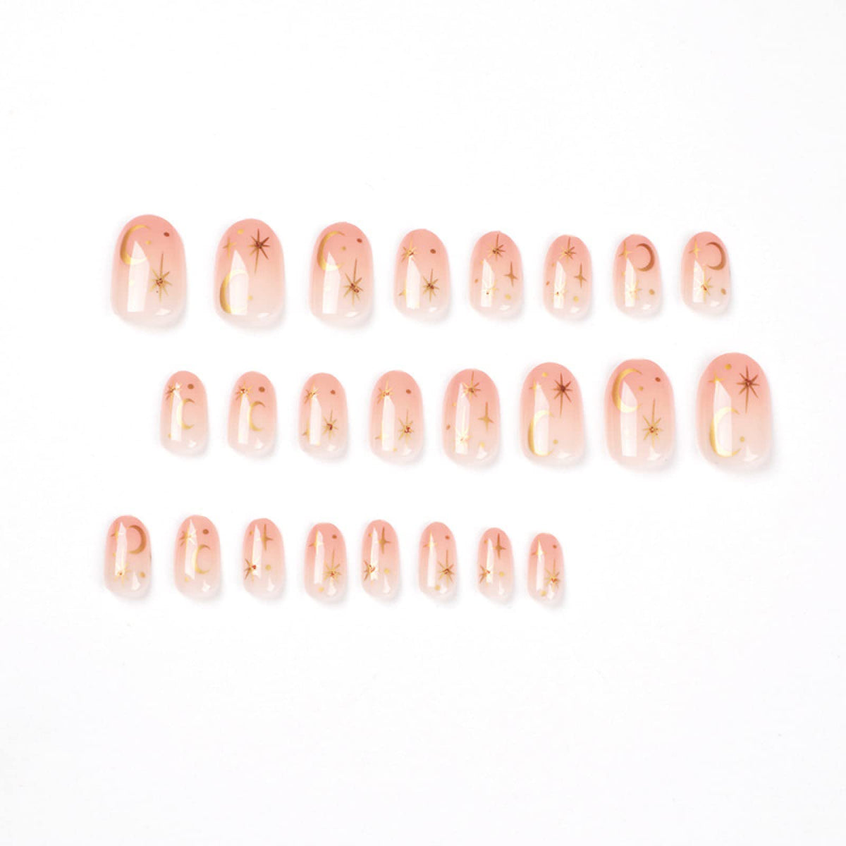 TMUT 24pcs Short Oval False Nails Gold Moon Star Stick on Nails Nude Pink Press on Nail Removable Glue on Ramadan Eid Mubarak Fake Nail Art Accessories for Women