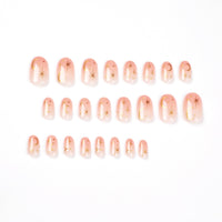 TMUT 24pcs Short Oval False Nails Gold Moon Star Stick on Nails Nude Pink Press on Nail Removable Glue on Ramadan Eid Mubarak Fake Nail Art Accessories for Women