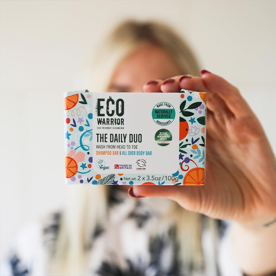 Little Soap Company Eco Warrior Daily Duo Shampoo & Soap Bar Gift Pack - Vegan, Cruelty Free, No SLS or Parabens, Shampoo Bar With Orange & Eucalyptus, Body & Hand Soap Bar with Shea Butter, Eco Friendly Soap, 100g each