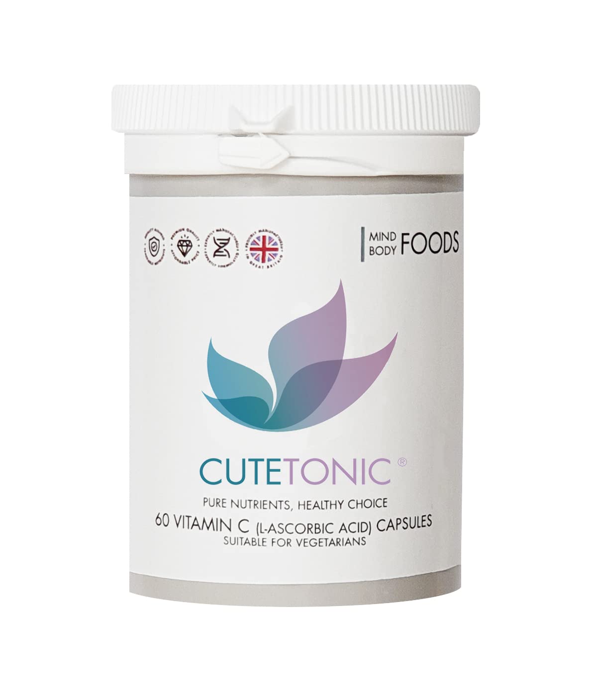 Cutetonic® Ultra Fine Vitamin C 500mg 60 Capsules (L-Ascorbic Acid) – Suitable for Vegetarians & Vegans