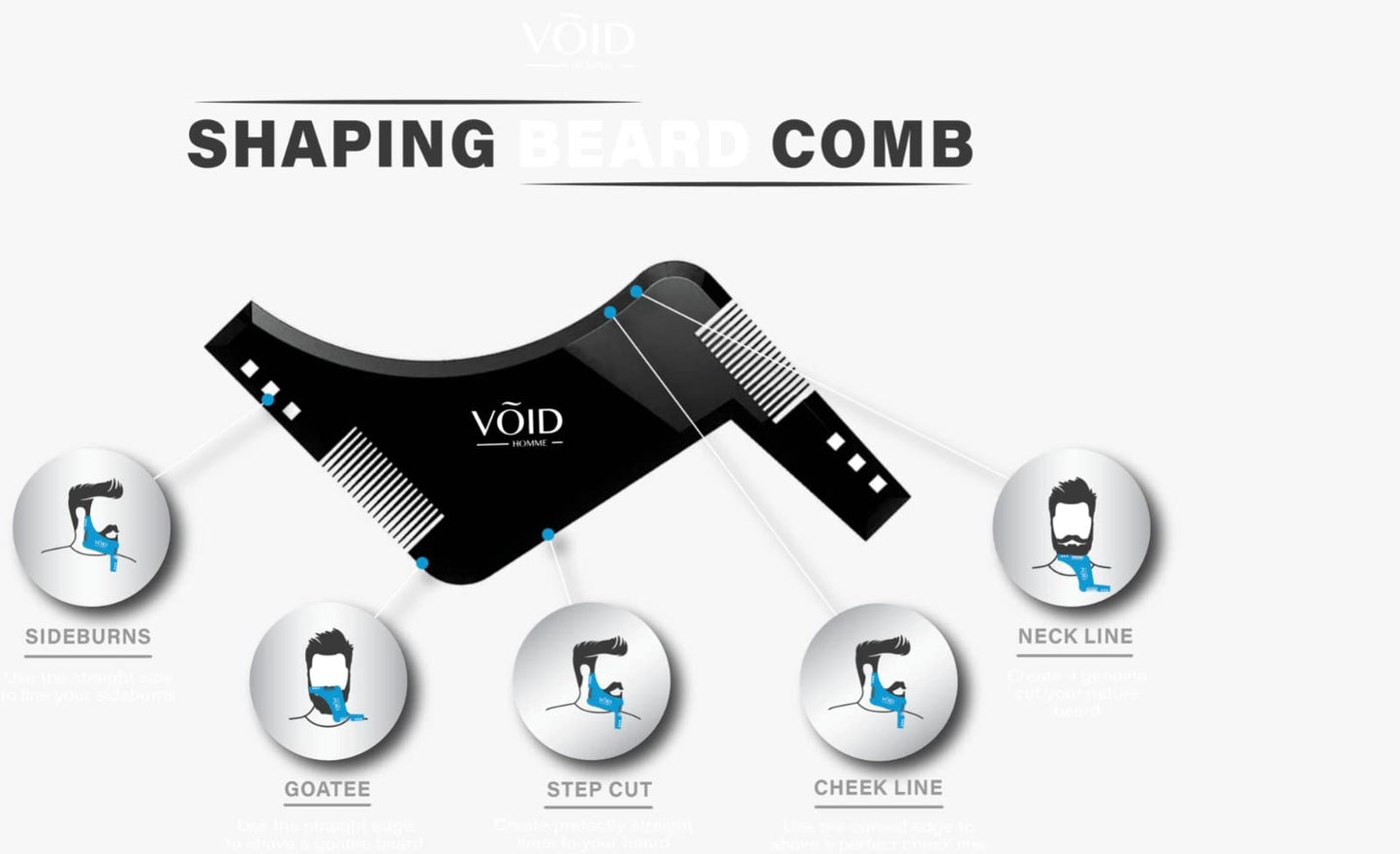 VOID Homme Beard Lining Kit (Light Brown) - Beard Filler Pencil, Beard Shaping Comb and Beard Aligning Razors- Beard Filler Kit for Waterproof Natural Look