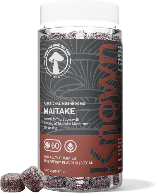 Known Tasty Maitake Gummies - 1000mg Maitake Mushroom with Vitamin D3 - Immune Support - Natural Elderberry Flavour - 60 Vegan Gummies, 1 Month Supply