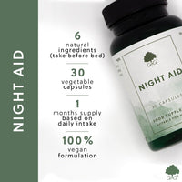 Night Aid - Plant Based Botanical Supplement - Includes L-Tryptophan, Magnesium & Vitamin B6-30 Vegan Capsules - Non-GMO, Made in the UK - G&G Vitamins