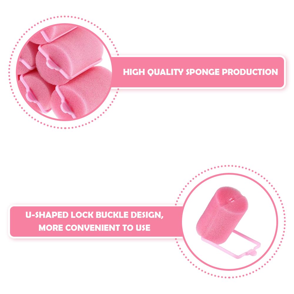 AKSIQIOL 16 Pcs Foam Sponge Hair Rollers, Large Pink Soft Curlers for Women & Girls, Flexible Sleeping Curlers, DIY Hair Styling Tools, 30mm Size