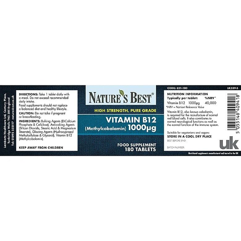 NATURE'S BEST Nature's Best Vitamin B12 (Methylcobalamin) 1,000µg, 180 Tablets