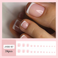 Mornery 24Pcs French Tip False Toenails - Short Square Nude Pink Fake Toe Nail/White French Tip Press on Toenails - Acrylic Full Cover Fake Toenails Nail Art Set for Women Girls (Pink & White Toenails)