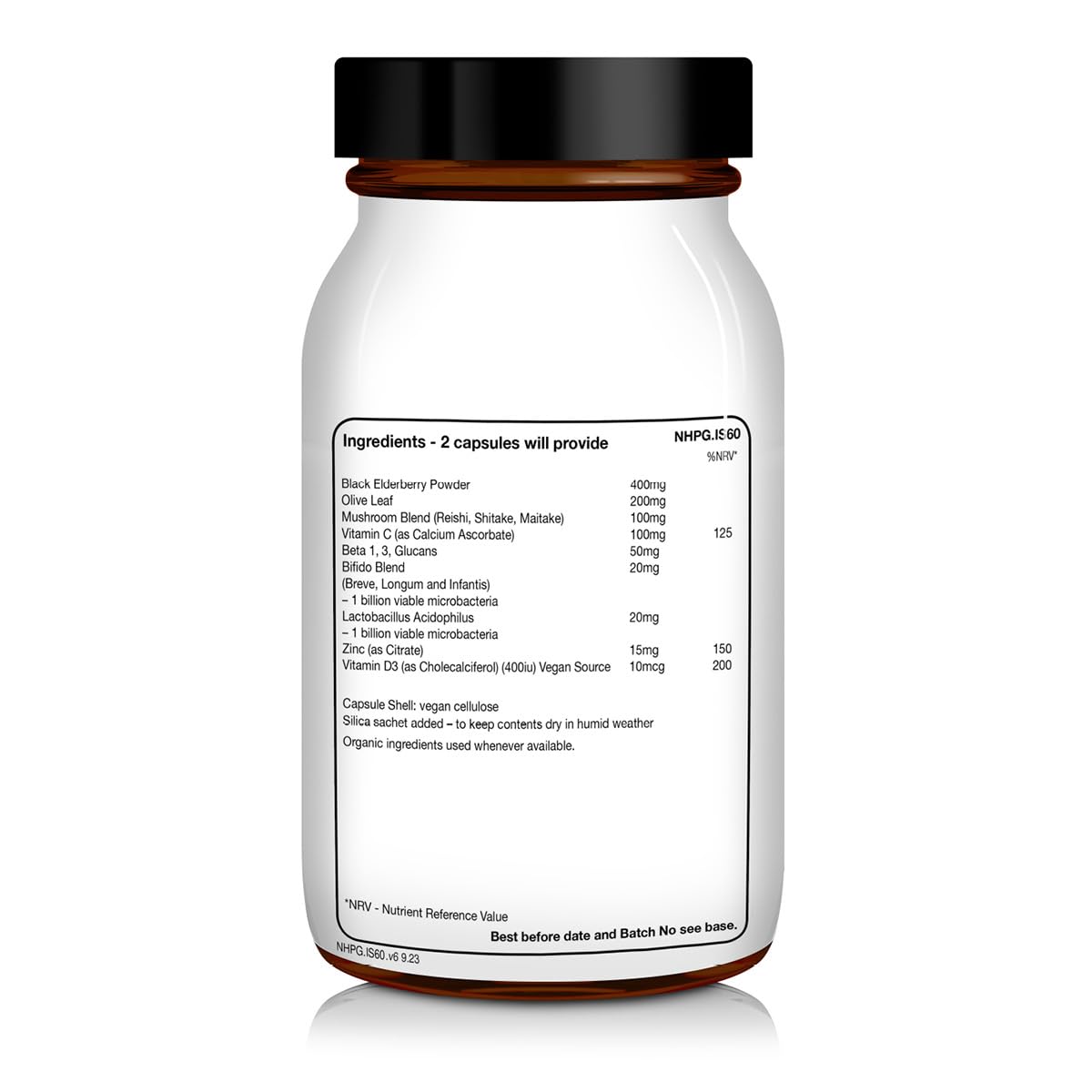NHP The Natural Health Practice NHP Advanced Immune Support Supplement 60 Vegan Capsules – Elderberry Mushroom Complex with Probiotics Vitamin D3 Zinc & Beta Glucans for Daily Defence Gut Health Energy & Wellness