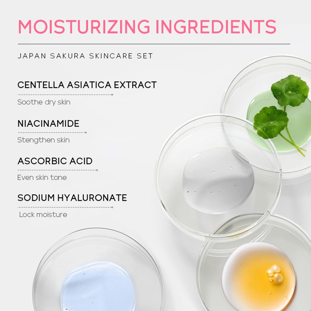 LAIKOU Skincare Gift Set for Teenage Girls, JAPAN SAKURA Skin Care Sets & Kits Gift Set for Women with Cleanser,Toner,Serum,Eye Cream,Face Cream,Sunscreen for Pores, Moisturizing Travel Kit 6pcs