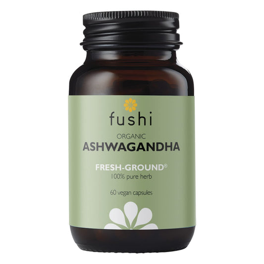 Fushi Ashwagandha Organic Herbal Supplement 340 mg, 60 Caps | Fresh-Ground Wholefood | Adaptogen, Immune, and Energy | Ethical & Vegan | Ayurveda Formula Known as WithaniaSomnifera