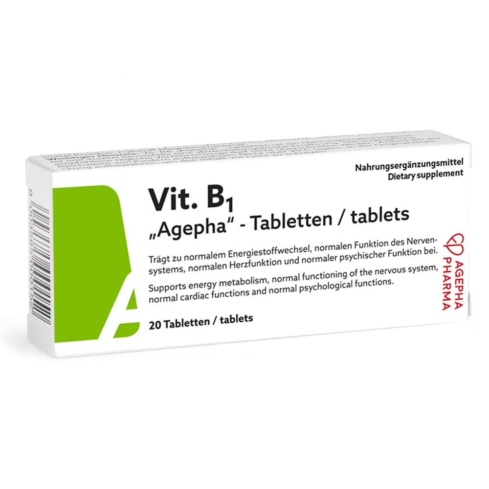 AGEPHA Vitamin B1 Tablets | High Dose Thiamine Tablets | EU Quality | Free of Additives | Relief for Nerve Pain, Nervous Disorders, Memory and Concentration Problems | Supports Energy Metabolism & Immunity