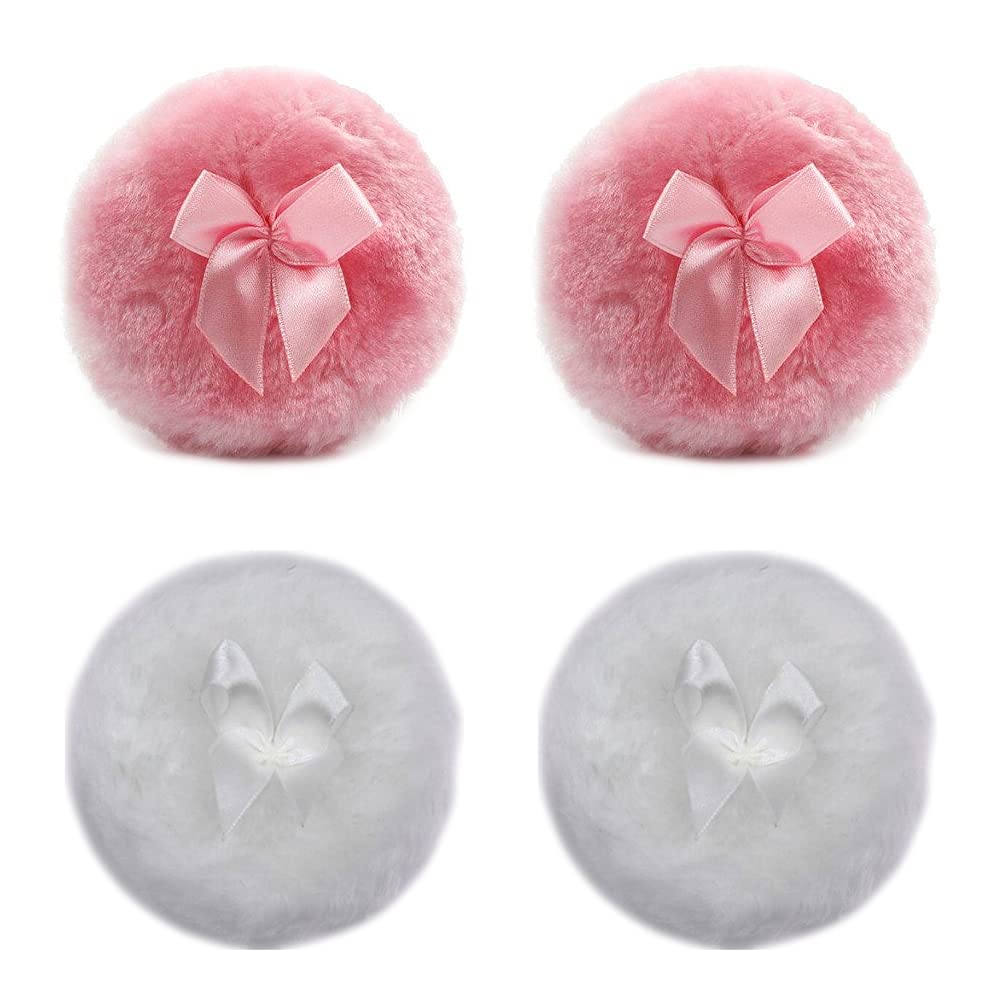 Dawwoti 4 Pcs Fluffy Plush Powderpuff Soft Face Powder Puff Bowknot Dry Powder Puff for Face and Body Powder