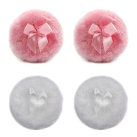 Dawwoti 4 Pcs Fluffy Plush Powderpuff Soft Face Powder Puff Bowknot Dry Powder Puff for Face and Body Powder