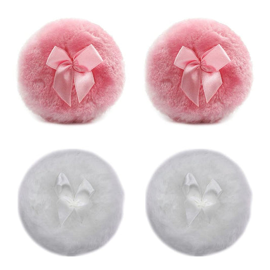 Dawwoti 4 Pcs Fluffy Plush Powderpuff Soft Face Powder Puff Bowknot Dry Powder Puff for Face and Body Powder