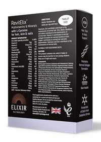 ELIXIR NUTROLOGY RevitElix™ 30 Tablets – Multivitamin for Hair, Skin & Nails with Biotin, Vitamin C, Vitamin E, Zinc & More, Vegetarian Friendly. Made in The UK