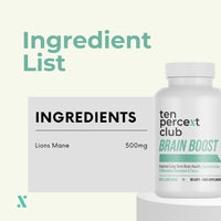 The Ten Percent Club - Brain Boost | Lions Mane Mushroom Complex Capsules for Enhanced Focus & Clarity | Nootropic Lions Mane Supplement for Cognitive Support | 90 Capsules