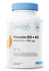 OSAVI Osavi Vitamin D3 + K2, 4000 IU + 150 μg – 120 Softgels | Supports Bone, Teeth & Immune Health | High–Potency Formula with Quali®–D & K2VITAL® | MCT Oil for Optimal Absorption