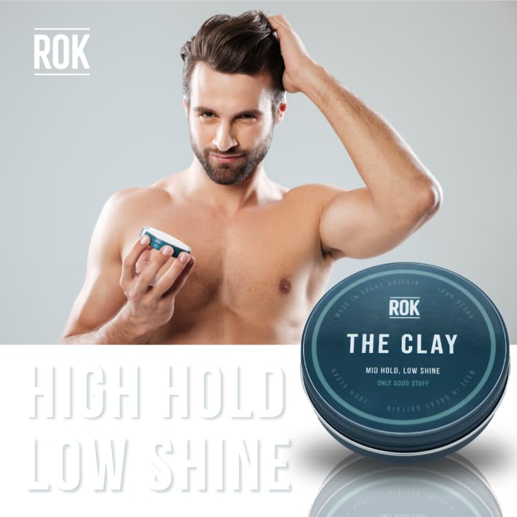 ROK Products Hair Styling Clay – Mild Hold Low Shine Grooming Clay – Vegan Friendly Handmade Matt Hair Clay Men for Texture and Volume – Smooth Caramel Scent – Easy to Apply and Long-Lasting Formula