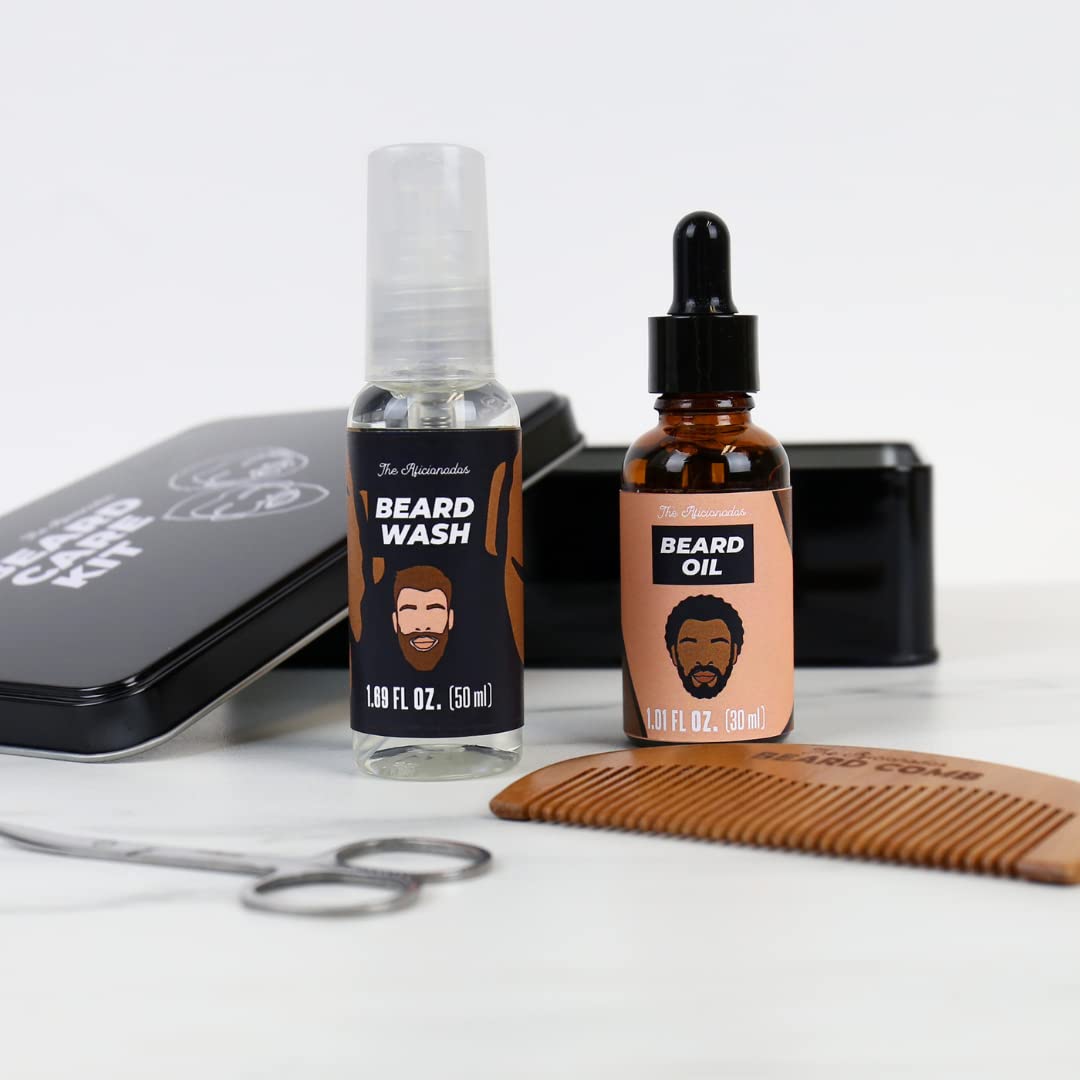 Gift Republic Aficionados - Essential Beard Care Kit Includes Beard Oil Beard Wash,Grooming Scissors & 1 Comb. Grooming Gift Set for Men. Ideal Birthday Gift,Fathers Day Gift,Christmas Gift for Men. Mens Gift Set.