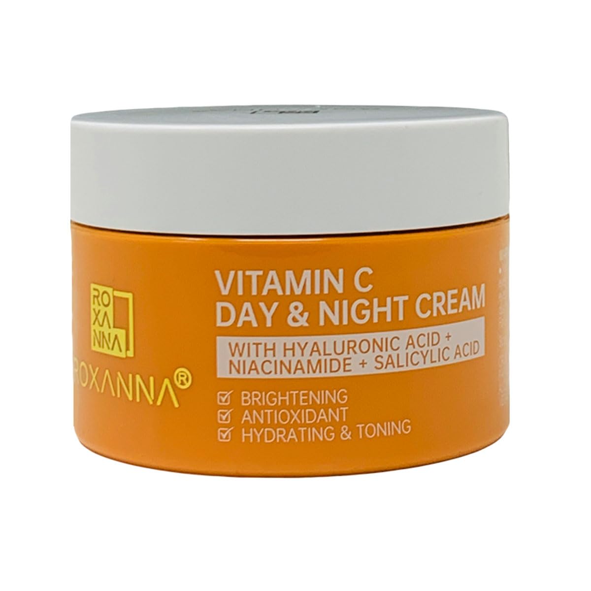 Roxanna Vitamin C Face Cream 50ml with Hyaluronic Acid, Niacinamide & Salicylic Acid Natural Vitamin E & Jojoba Anti Aging & Wrinkle Day & Night Moisturiser, Brighten Hydrate and Plump Skin