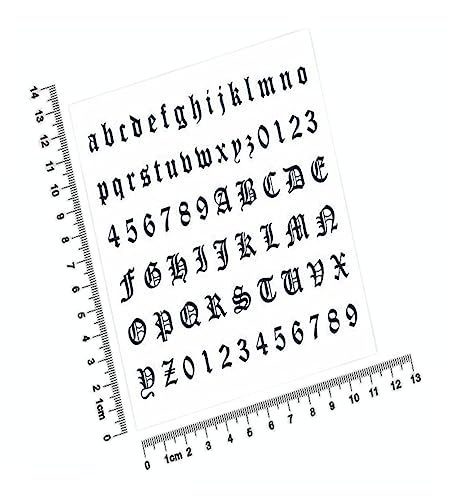 ZEALMAX 4 Sheets Gothic Number and Letter Tattoo Stickers, Small Removable Fake Tattoos DIY Name Freely Combined