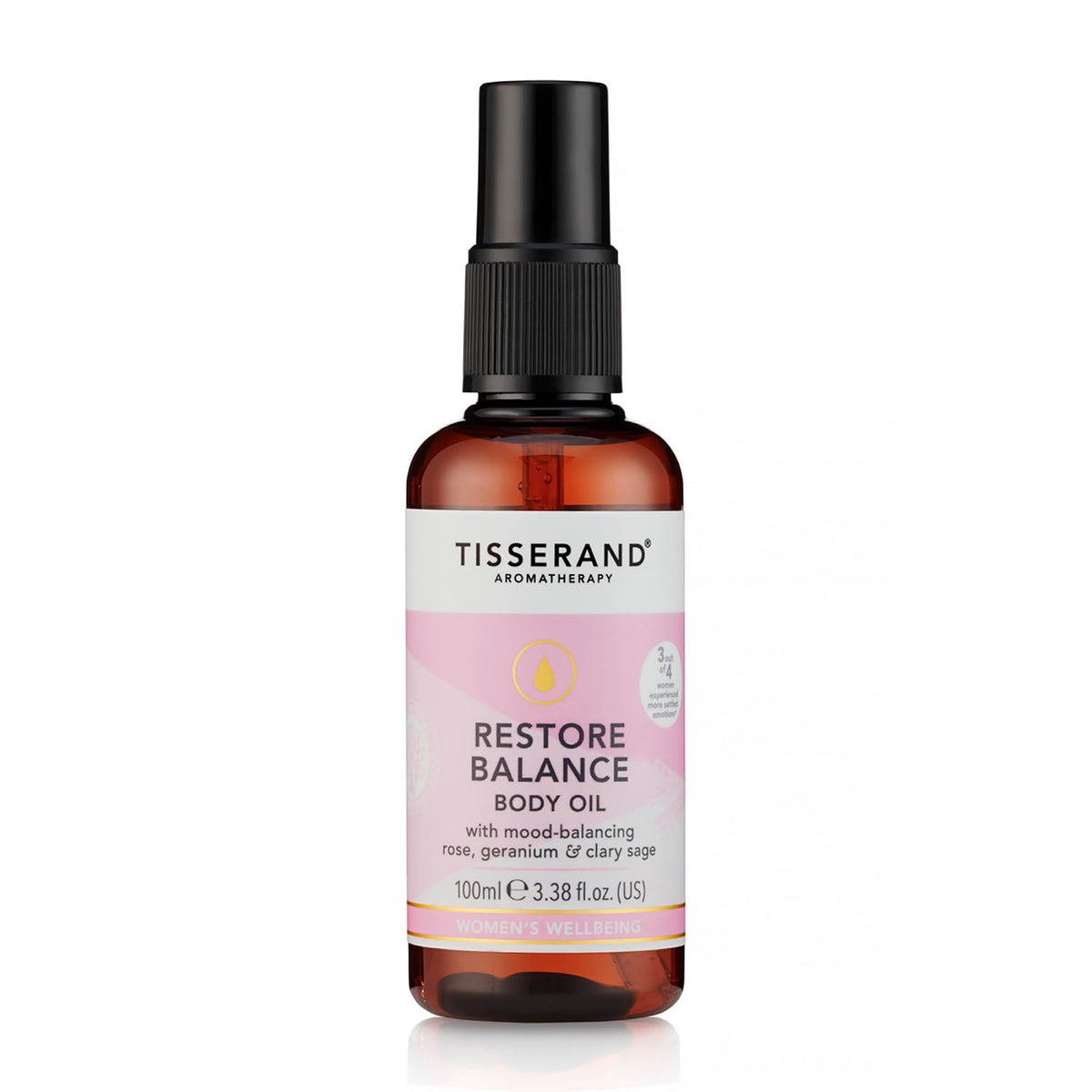 Tisserand Aromatherapy - Restore Balance Body Oil - Perimenopause, Menopause & Menstruation Support for Women - Rose, Clary Sage & Geranium - 100% Natural Essential Oils - 100ml