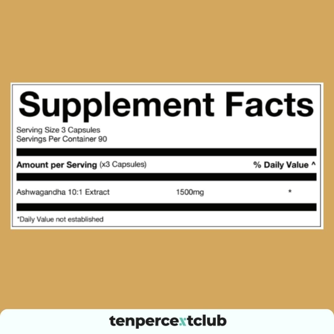 Ashwagandha Capsules - Calm Ease by Ten Percent Club | 90 x 500mg Capsules for Mental Clarity and Focus | Ashwagandha High Strength 500mg Adaptogen & Cortisol Reducing Supplements