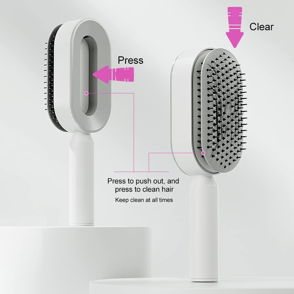 Lam-lord Self Cleaning Hair Brush for Women, Detangling Hair Brush Soft Hairbrush Anti Static Air Cushion Massage Hair Comb for Women Long Short Wavy Straight Hair(White)