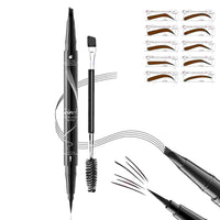 MAYEON Waterproof Dual-Ended Brow Pencil with 4-Prong Comb & Microblade Tip - Ultra-Fine Hair-Like Strokes, Smudge/Sweat Proof Formula(Includes Eyebrow Stencils & Brush) (Dark Brown)