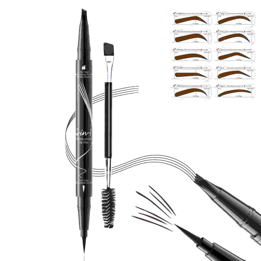 MAYEON Waterproof Dual-Ended Brow Pencil with 4-Prong Comb & Microblade Tip - Ultra-Fine Hair-Like Strokes, Smudge/Sweat Proof Formula(Includes Eyebrow Stencils & Brush) (Dark Brown)