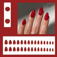 JUSTOTRY 24 Pcs Blood Red Solid Almond False Nails Short Press on Nails Pattern,Glossy Fake Nails Medium for Nail Art,French Oval Stick on Nail for Women Gifts