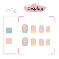 Ceboic 24Pcs Square False Nails Medium, Glossy Cute Flower French Press on Nails, Frosted Stick on Nails with Glue Stickers, Full Cover Artificial Fake Nails for Women Girls DIY Manicure Decoration