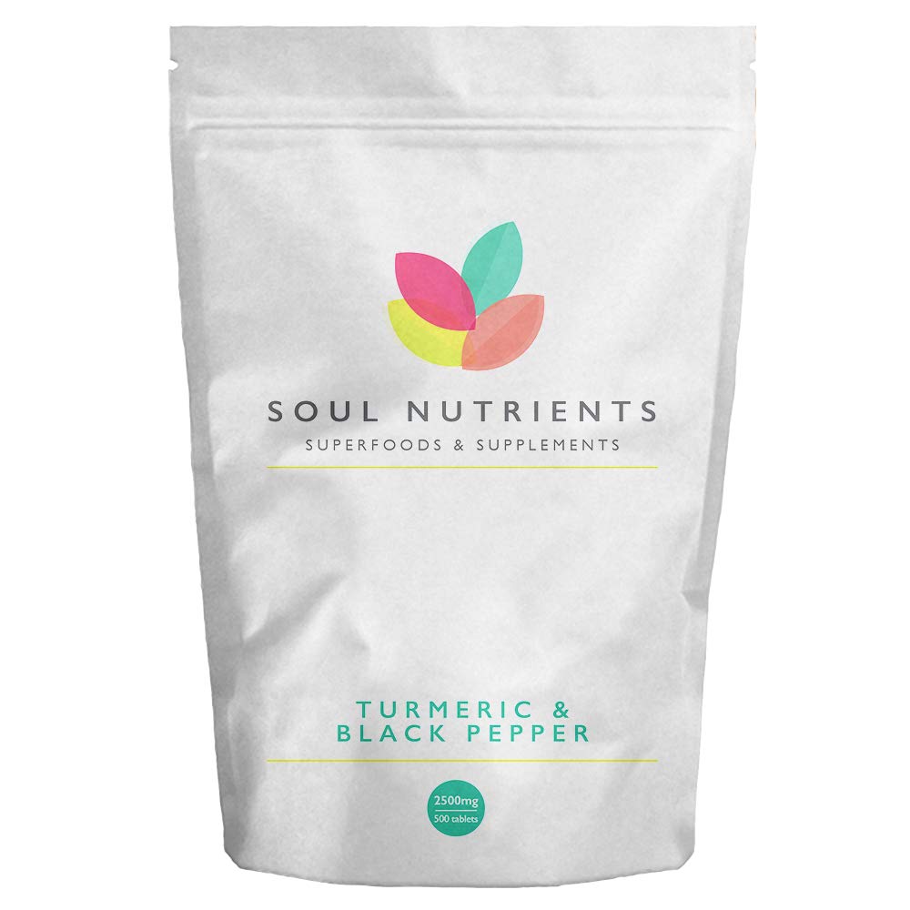 Soul Nutrients Turmeric & Black Pepper Tablets High Strength 2,500mg 500 Tablets- 95% Curcumin Supplement 10mg Piperine from Black Pepper Extract for Inflammation & Digestive Health