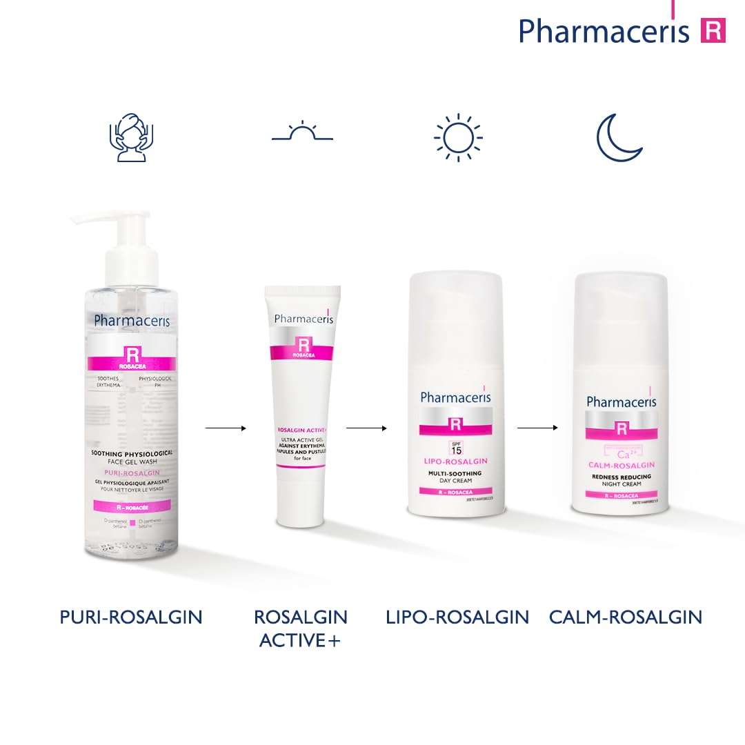 Pharmaceris R Puri-Rosalgin, Eye and Face Cleanser, Face Wash Gel for Rosacea Skin, Physiological Gel, Cleanser for Sensitive and Allergic Skin, D-Panthenol - 200 ml