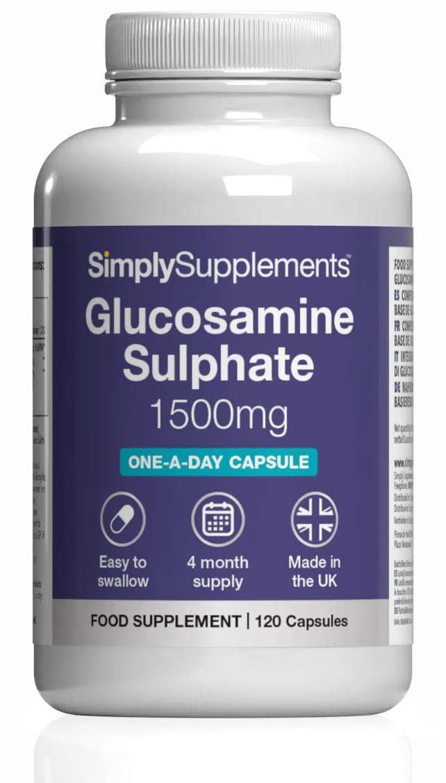 Simply Supplements Glucosamine Sulphate 1500mg | Supports Natural Glucosamine Levels | High-Strength 2KCl Formula | One-a-Day Convenience | 120 Capsules = 4 Months' Supply | GMP-Certified & UK-Made