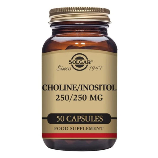 Solgar Choline 250 mg / Inositol 250 mg Vegetable Capsules - Pack of 50 - Supports Metabolising Nutrients - Improves Transport of Fat for a Clear Liver - Vegan and Gluten Free